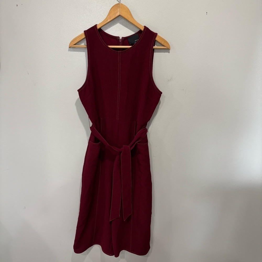 Anthropologie Greylin Bordo Jumpsuit Belted Maroon Red Pockets Size SP